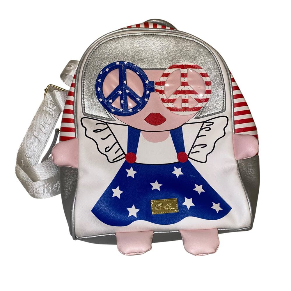 Patriotic Betsey Johnson Backpack Red White Blue Stars Stripes Peace Symbol Girl